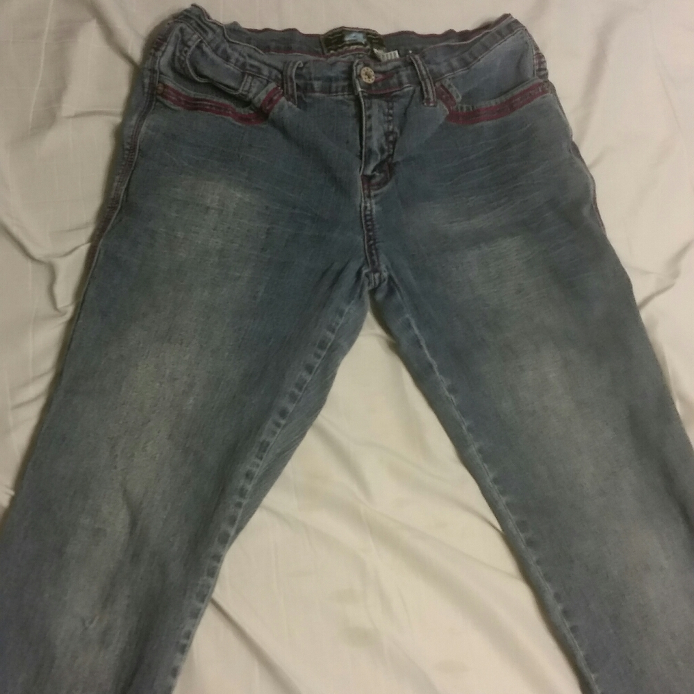 Faded Jeans With Pink Stitching